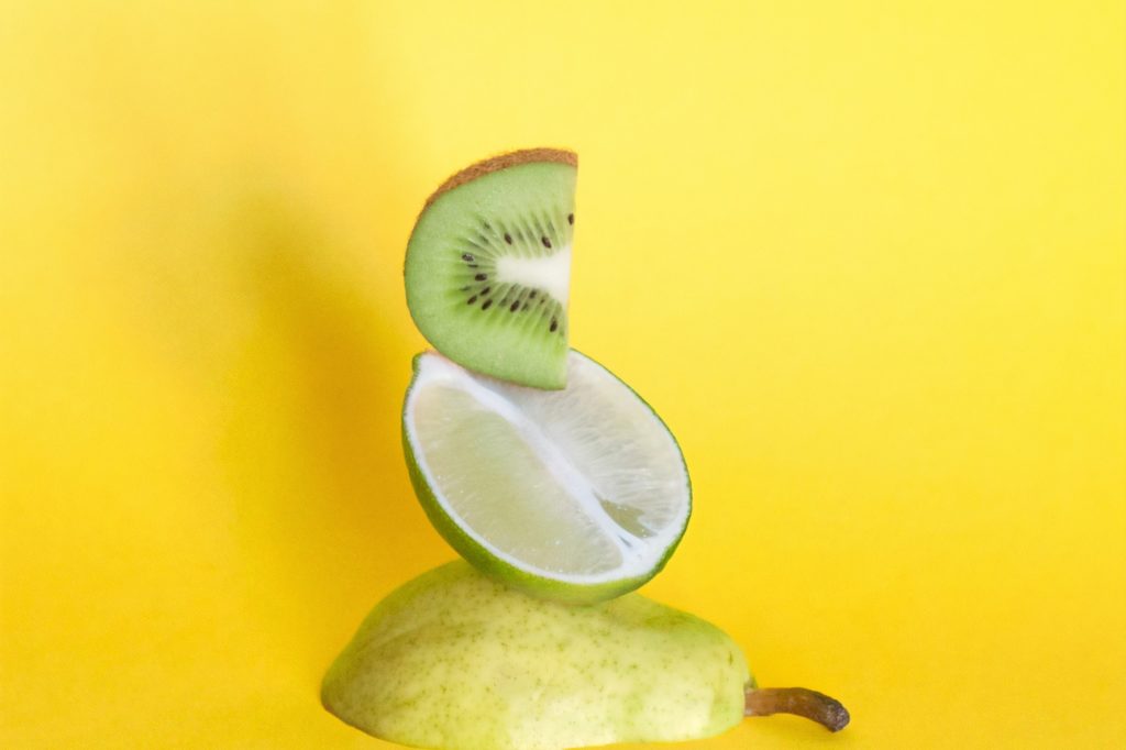 3 fruits on a yellow background